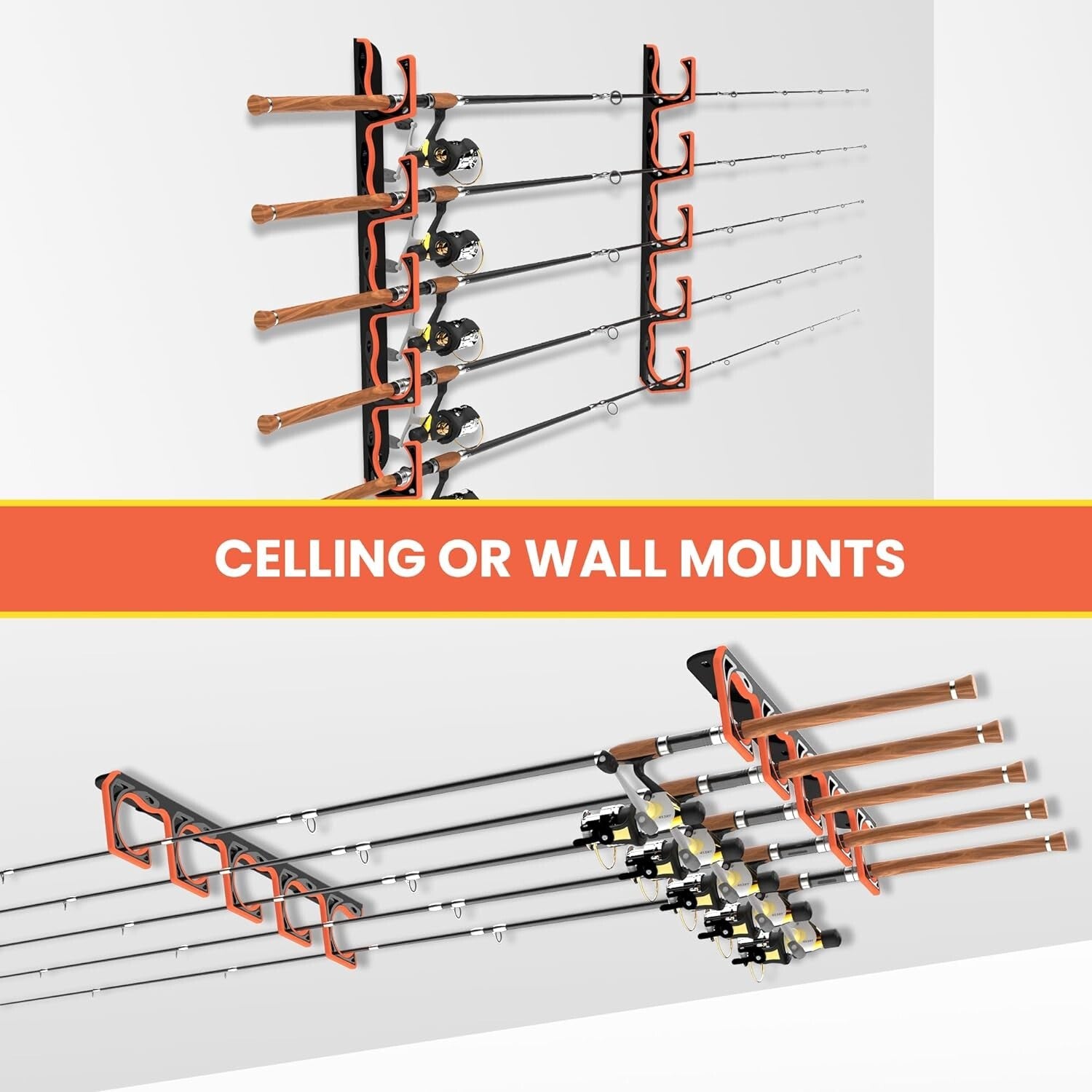 Organize Your Garage with 8 Pack Fishing Rod Holder - Durable Wall Mount System