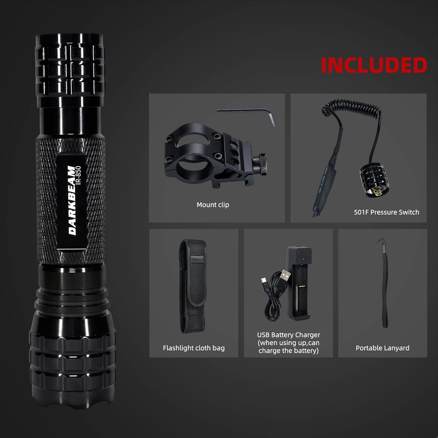 Adjustable Focus Infrared 850nm Flashlight - Perfect for Hunting and Observation