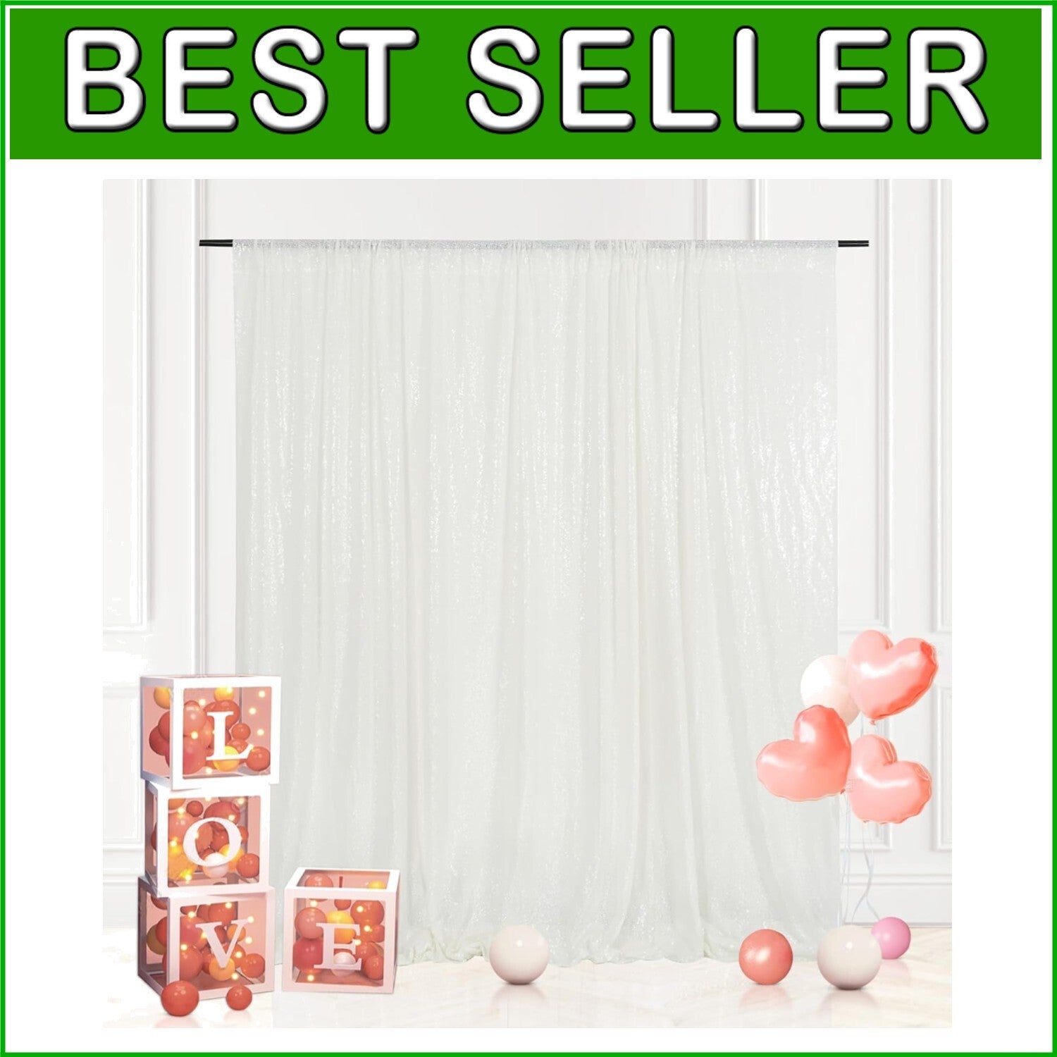 Elegant 8x8 Ft White Sequin Background - Ideal for Birthday & Wedding Decor