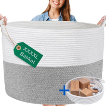 Load image into Gallery viewer, Multi-Use XXL Cotton Rope Basket for Blankets, Toys, &amp; Laundry - Grey &amp; White