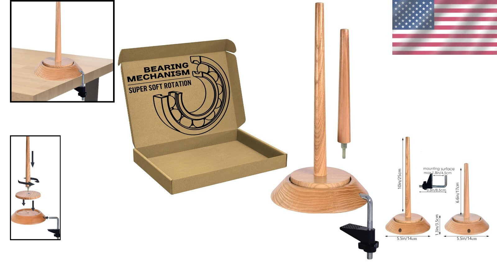 Versatile Yarn Holder with Bearing Spinner & Table Clamp for Jumbo Yarn Projects