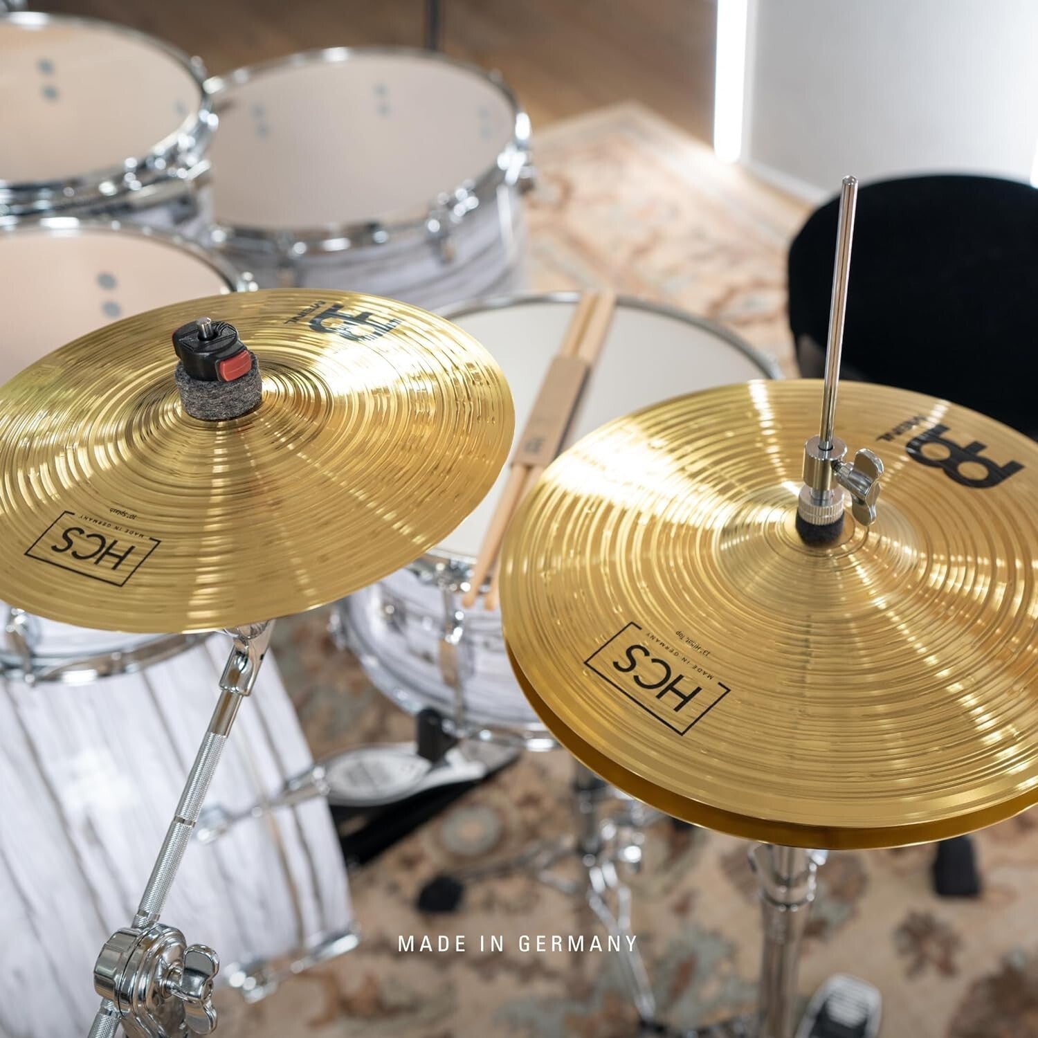 Durable Brass Cymbals HCS Set: 13" Hi-Hat, 14" Crash, 10" Splash, Sticks & More