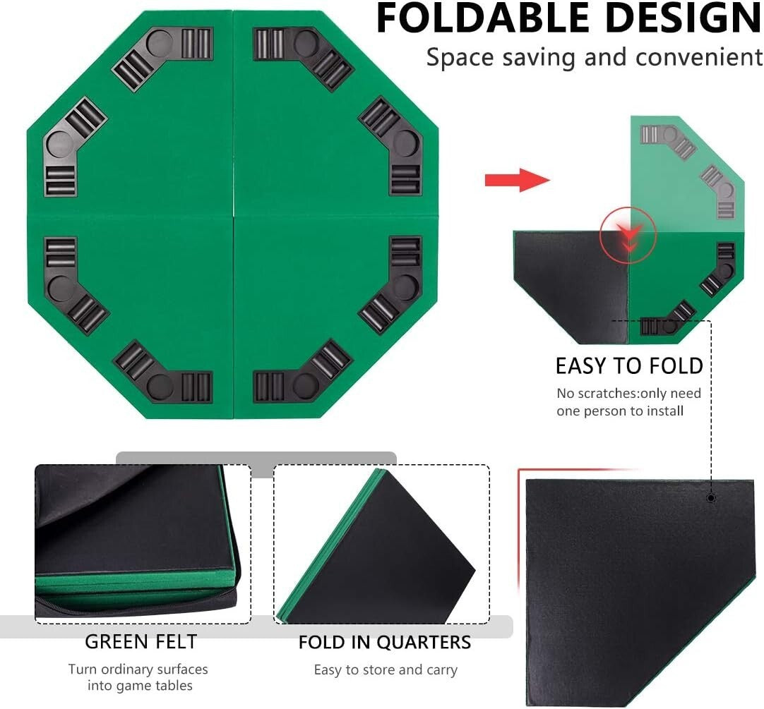 Durable 48-Inch Poker Table - Anti-Slip Mat for 8 Players with Drink Holders
