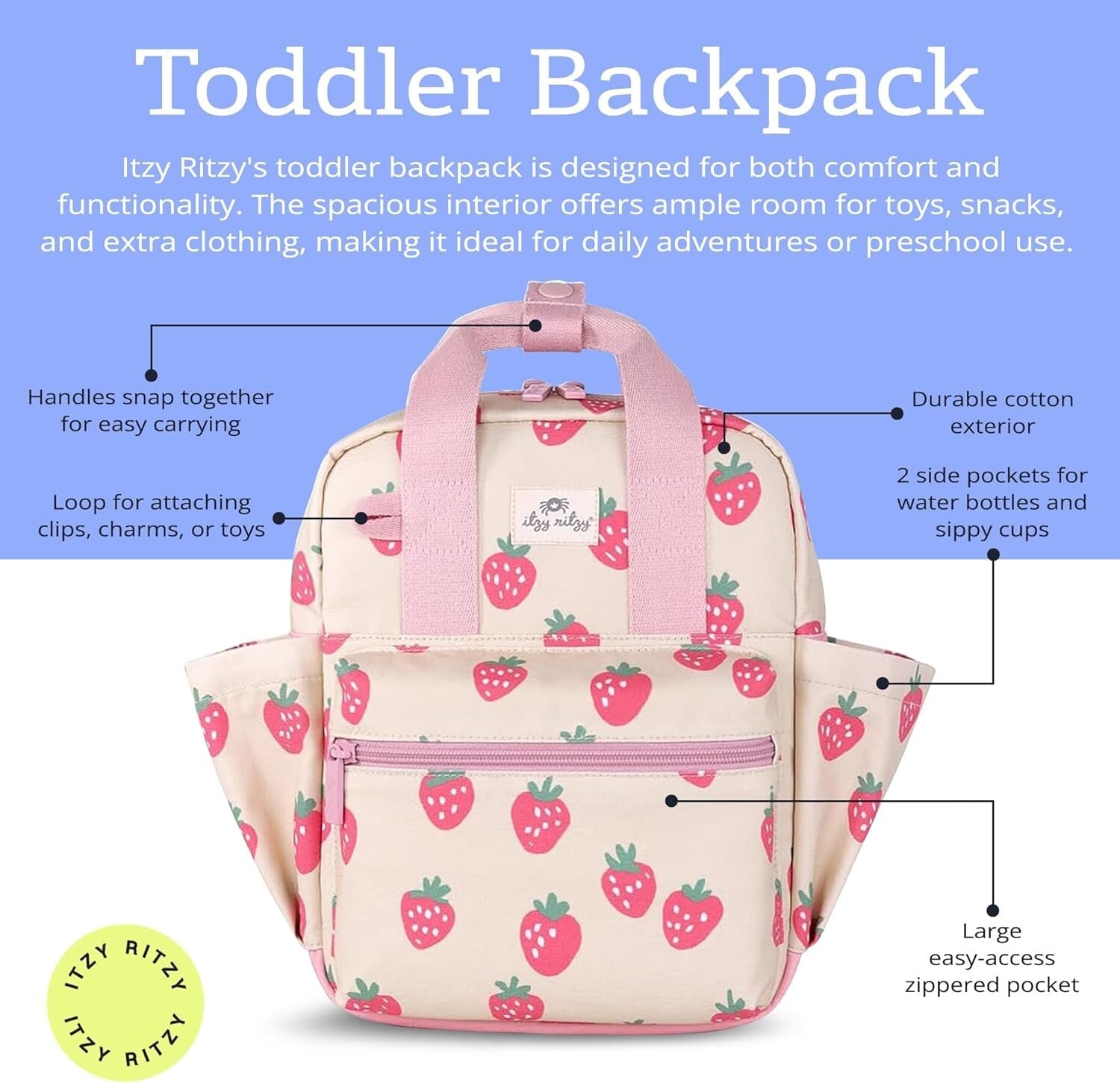 Functional Strawberry Backpack for Toddlers - Perfect Daycare Travel Companion
