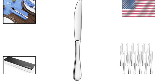 Set of 12 Elegant 9.15-Inch Stainless Steel Dinner Knives - Corrosion Resistant