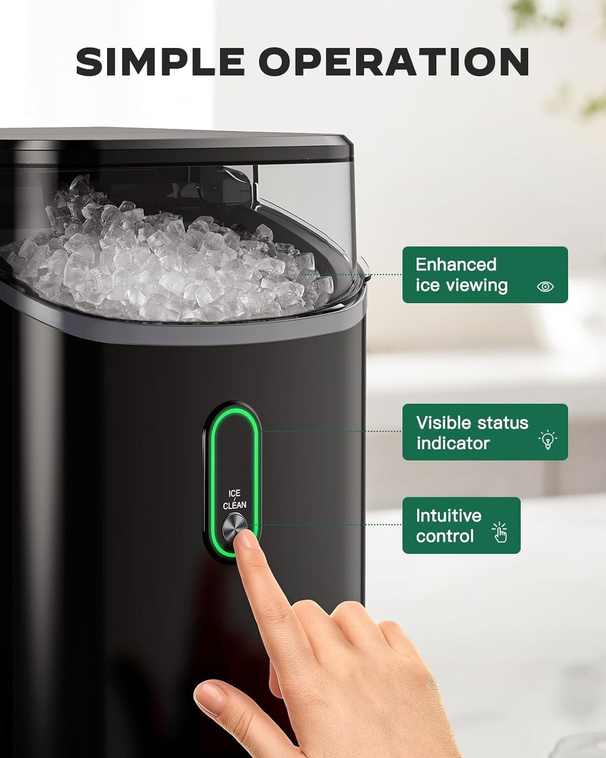Effortless Ice-Wave: 33lb Portable Nugget Ice Maker with Easy Operation & Clean