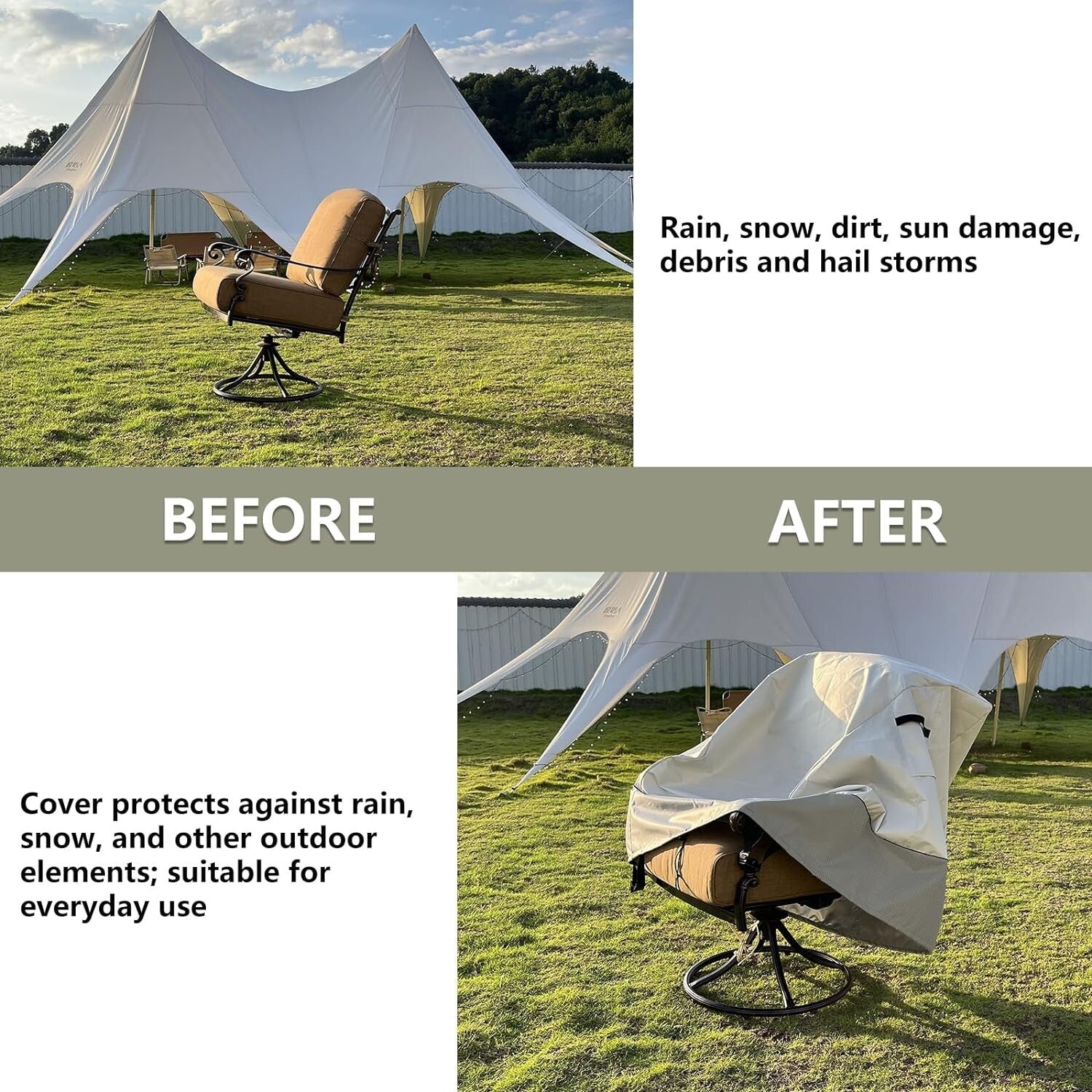 Adjustable Heavy Duty Outdoor Swivel Lounge Chair Covers - 2 Pack Beige & Gray