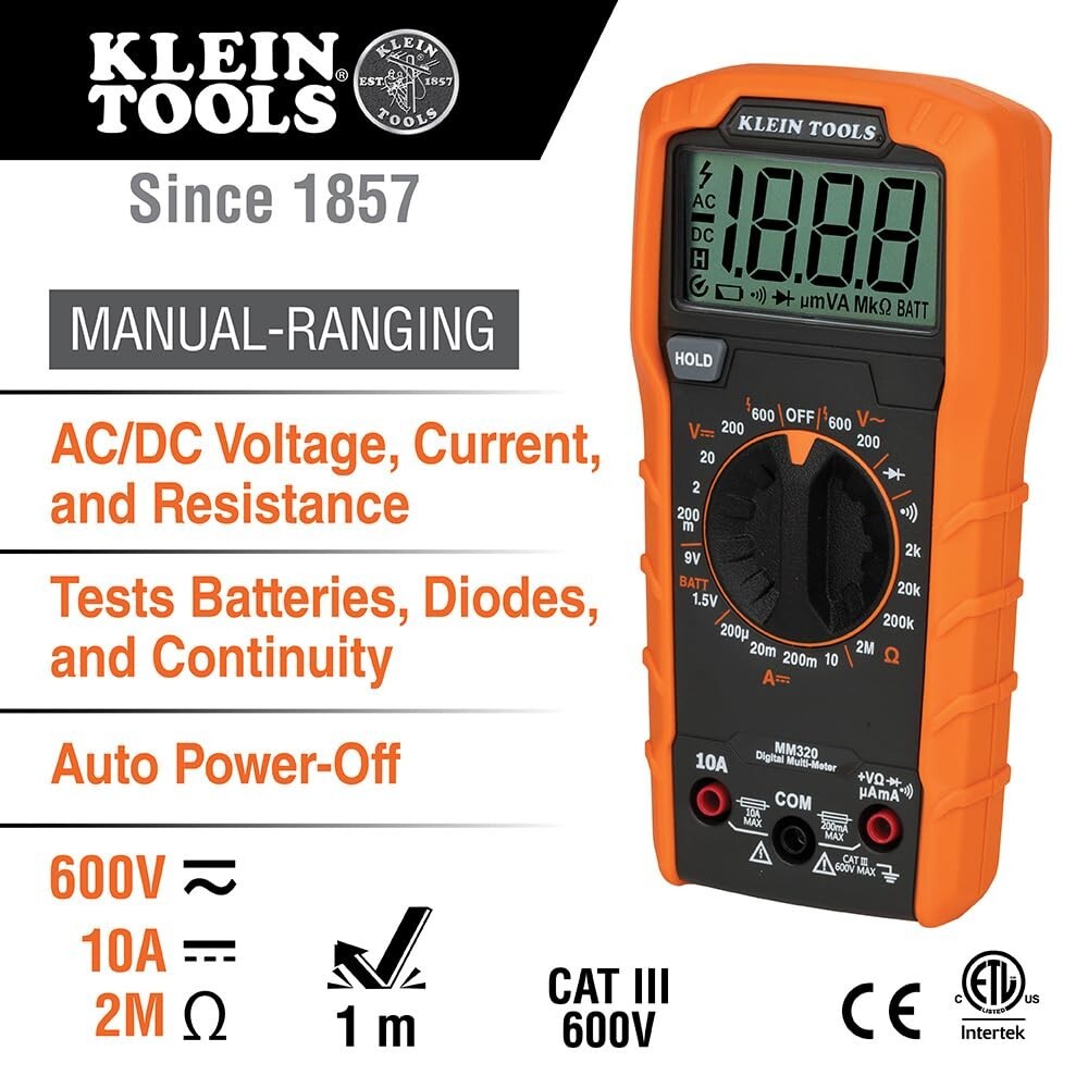 Battery-Powered Digital Multimeter with Flashlight & GFCI Receptacle Tester Kit