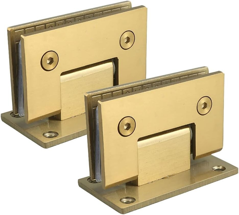 Sturdy 2 Pack Brushed Gold Glass Cabinet Hinges - Heavy-Duty Self-Closing Design