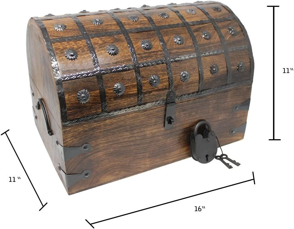 X-Large Pirate Treasure Chest with Iron Lock – Handcrafted Wooden Storage Box