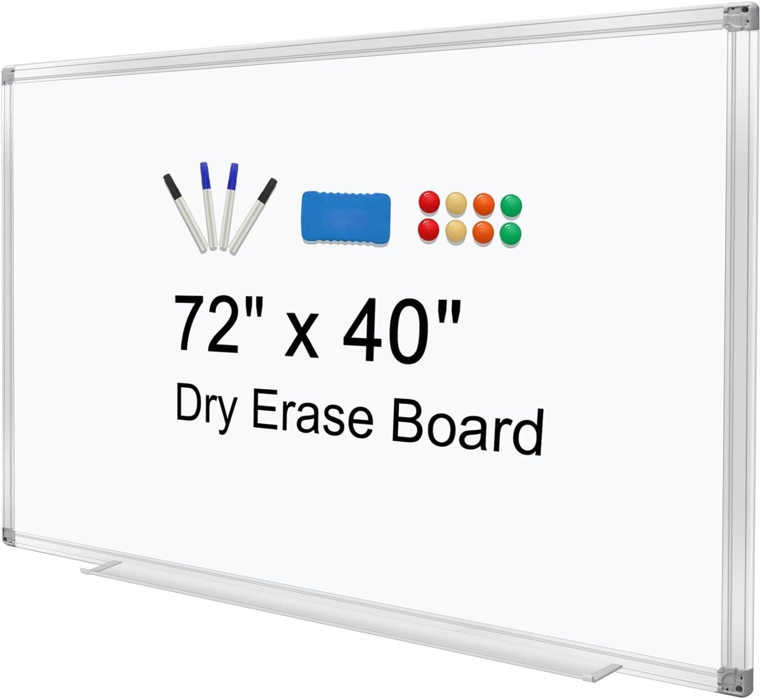 72"x40" Magnetic Dry Erase Board - Wall-Mounted Aluminum Presentation Tool