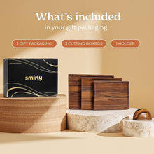 Load image into Gallery viewer, Set of 3 Elegant Walnut Wood Cutting Boards with Holder for Kitchen Organization