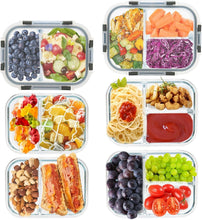 Load image into Gallery viewer, Rectangular Glass Meal Prep Containers Set - Leak Proof &amp; Dishwasher Safe