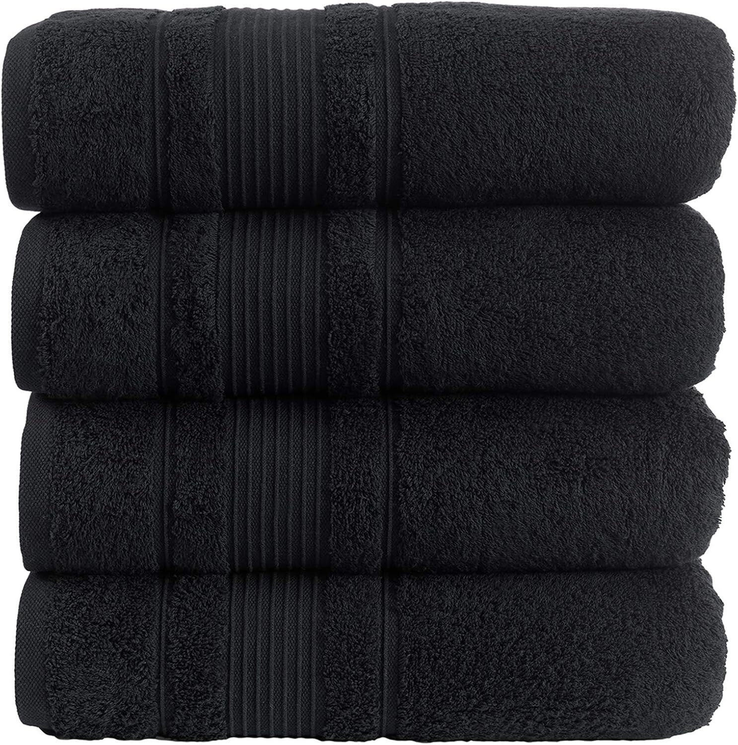 Durable Black Turkish Cotton Bath Towels Set - 4 Plush and Quick-Dry Towels