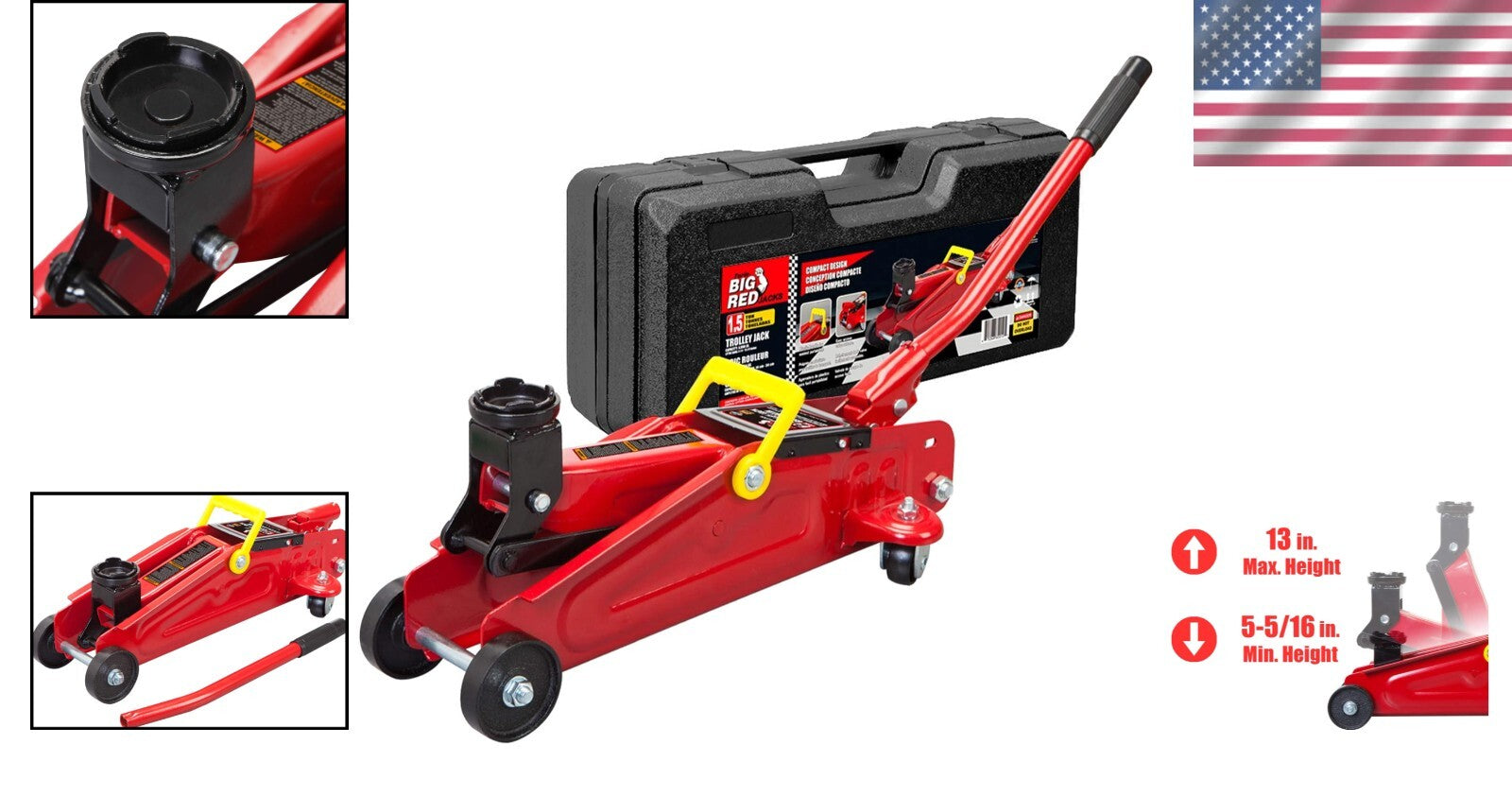 Durable 1.5 Ton Floor Jack with 360-Degree Swivel Casters & Blow Mold Case