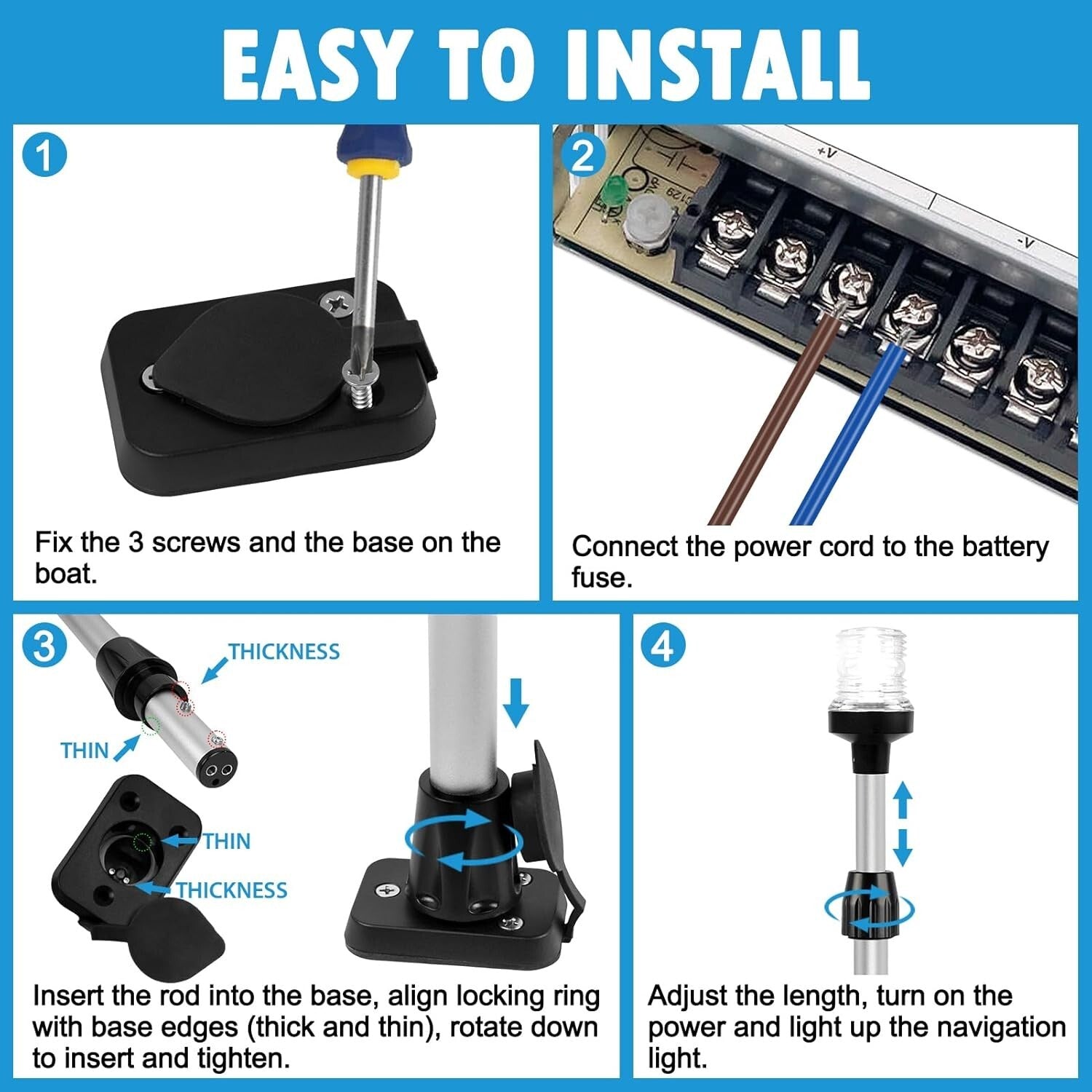 IP67 Waterproof 3NM LED Boat Navigation Light - Fits Pontoon, Yacht, Bass Boats