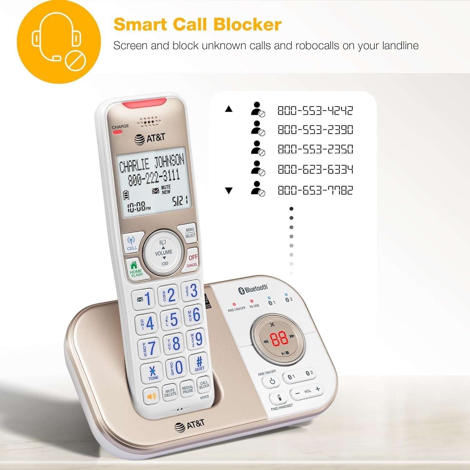 Champagne Gold/White Cordless Phone with Intercom and Digital Answering System