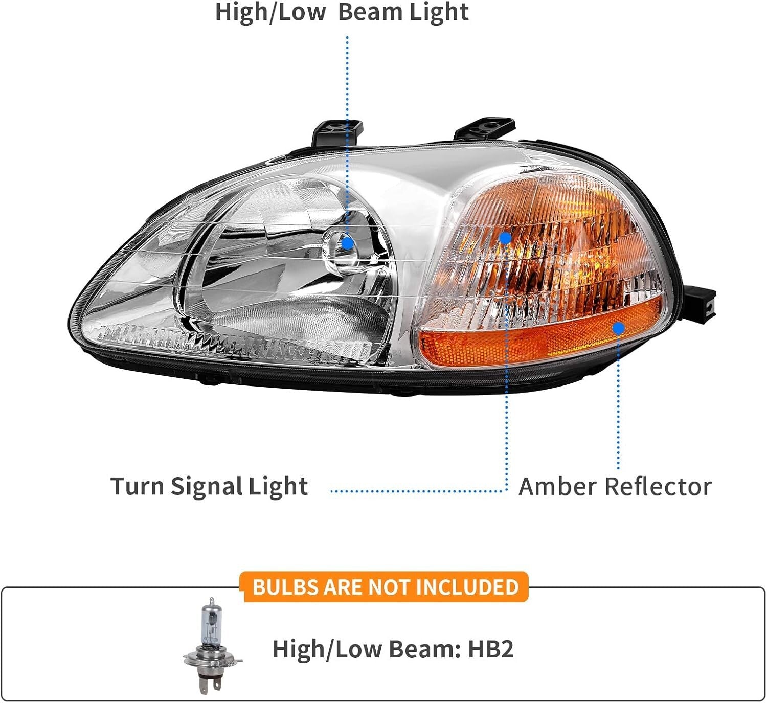 Premium Clear Lens Headlights for 1996-1998 Civic - Weather-Sealed Protection