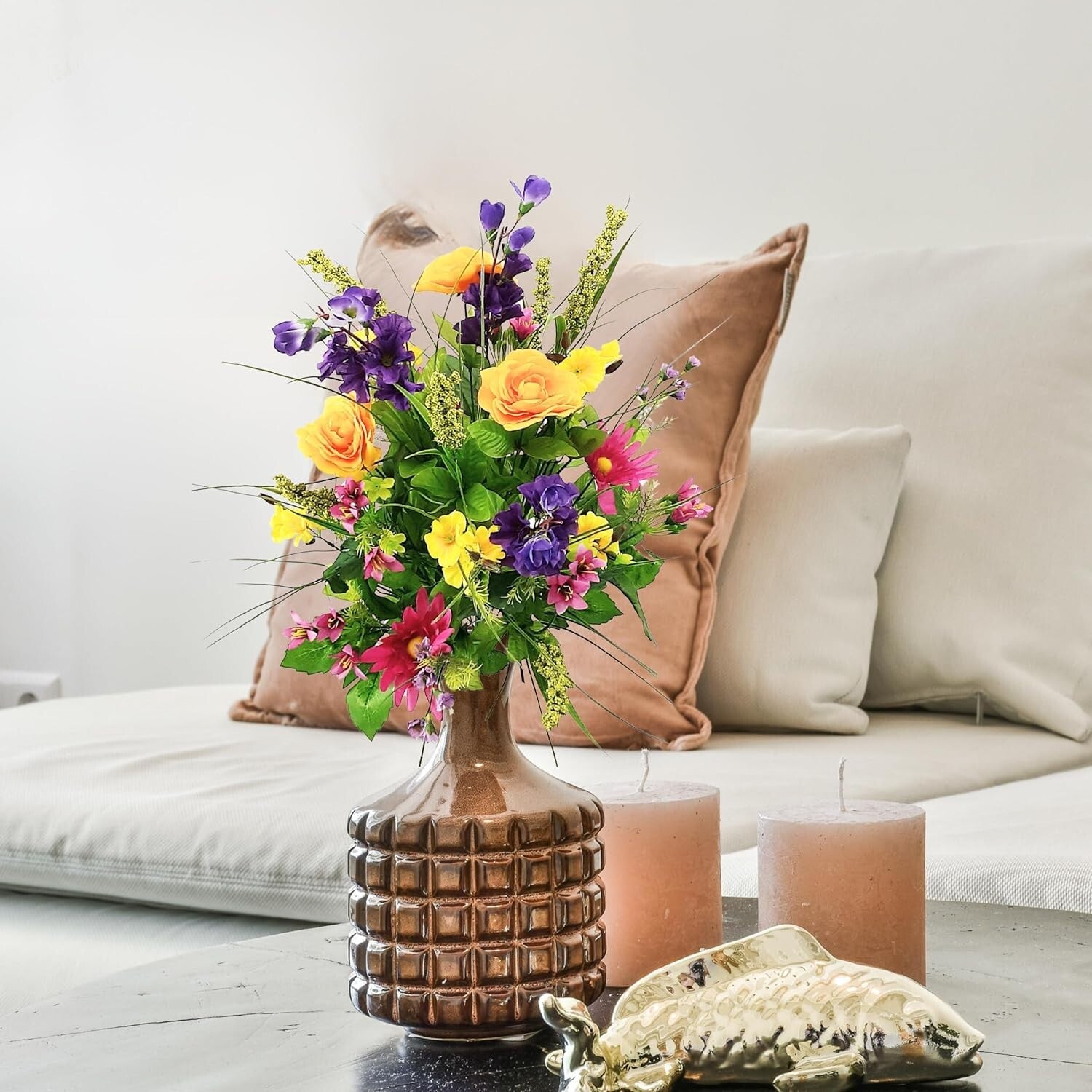 Elegant Spring Faux Flower Bouquet - 2pc Dahlia, Morning Glory & Ranunculus Mix
