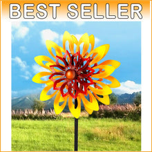 Load image into Gallery viewer, 62" Sunflower Wind Sculpture - 360° Kinetic Metal Pinwheel for Garden Decor