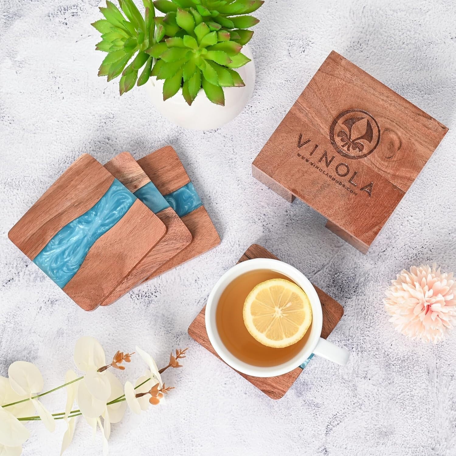 Eco-Friendly Wooden Drink Coasters with Optional Non-Slip Feet - Gift-Ready