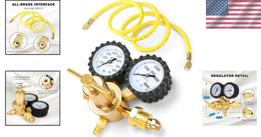 0-800 PSI Nitrogen Regulator for HVAC with 78.7" Safety Hose & Easy-Read Gauges