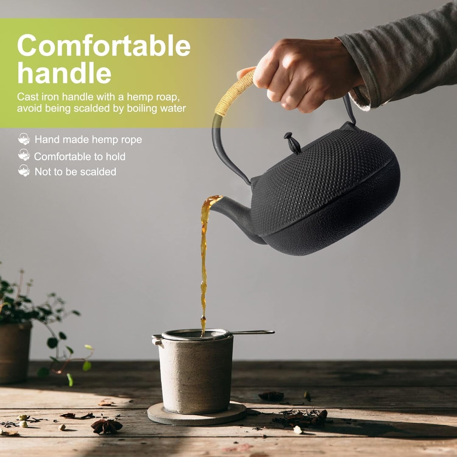 Elegant 60 Oz Cast Iron Japanese Tea Kettle with Premium Infuser - 1.9 Quarts