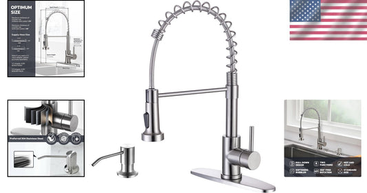 Dual Function Brushed Nickel Kitchen Faucet & Soap Dispenser - Modern Style