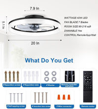 Load image into Gallery viewer, Quiet 20-Inch Ceiling Fan with Remote Control &amp; LED Light for Modern Spaces