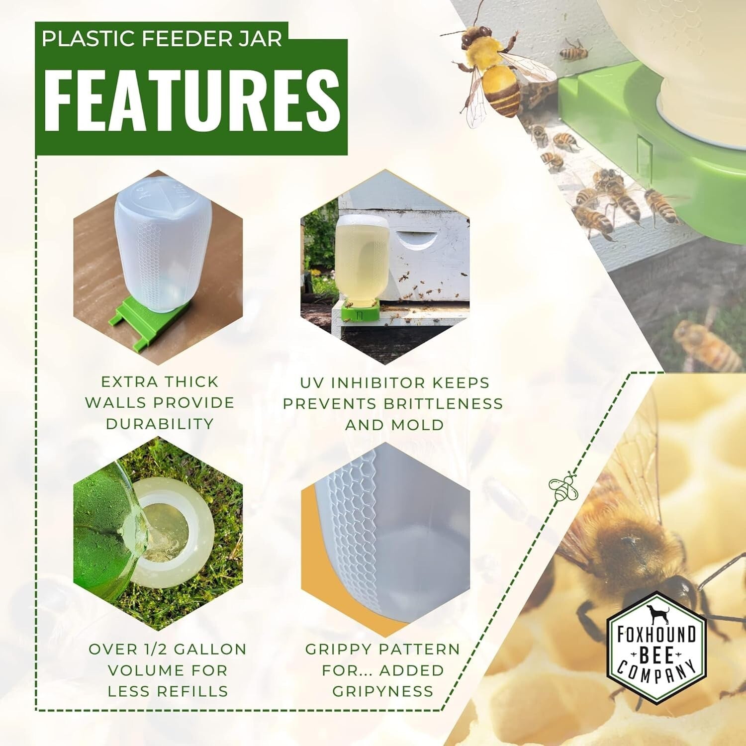 Heavy-Duty Half-Gallon Beekeeper Feeder Jar – Ideal for Backyard Beekeeping