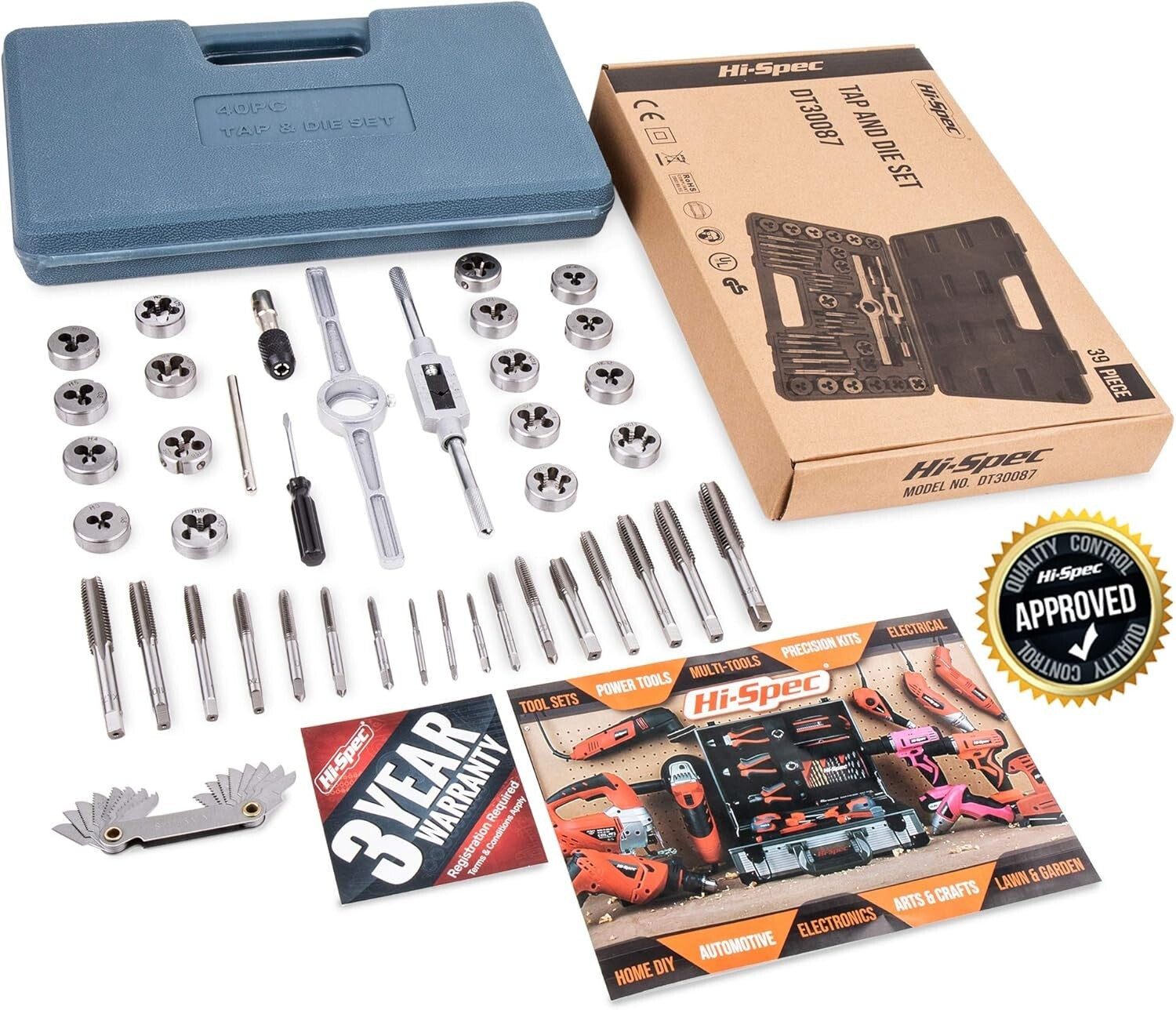 Complete 39-Piece SAE & Metric Tap and Die Tool Set with Screw Pitch Gauge