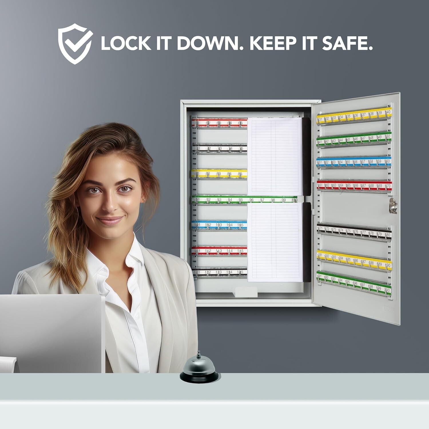 Adjustable Wall-Mount Key Box - 200 Numbered Hooks for Efficient Storage