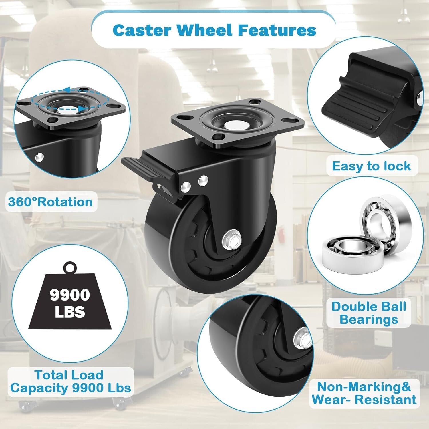 Premium 5-Inch Heavy Duty Casters with Lock - Ideal for Equipment & Machinery