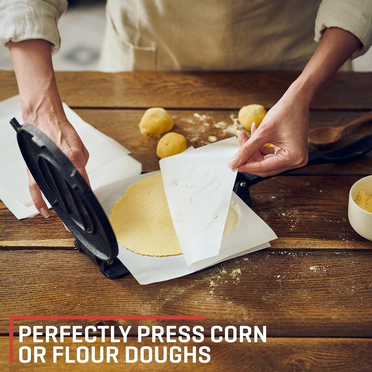 10-Inch Cast Iron Tortilla Press - Pre-Seasoned, Heavy-Duty Taco & Roti Maker