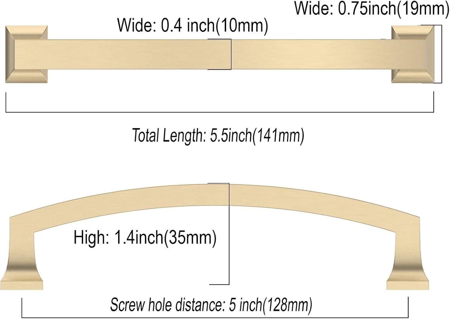 Elegant 5-Inch Brushed Brass Cabinet Pulls - 10 Pack for Stylish Home Upgrades