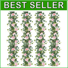Load image into Gallery viewer, Versatile 2 Pack 13Ft Pink Roses and Eucalyptus Garland for Home &amp; Event Styling