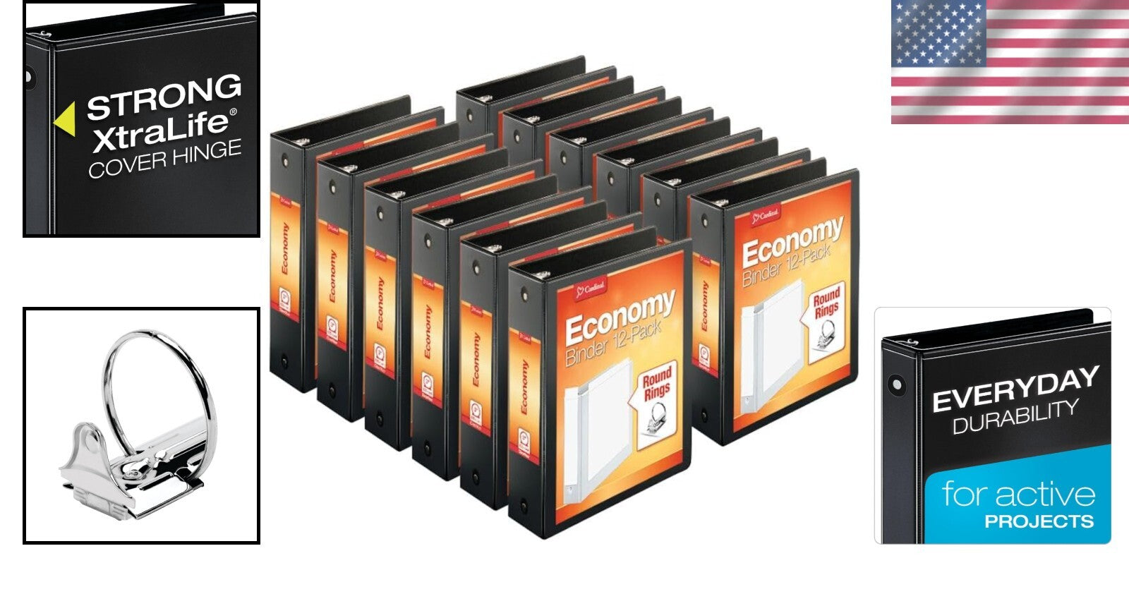 Durable 3-Inch Round Ring Binders - ClearVue Presentation View, Pack of 12