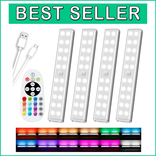48 LED Rechargeable Under Cabinet Lights: Remote-Controlled RGB Color Changeable