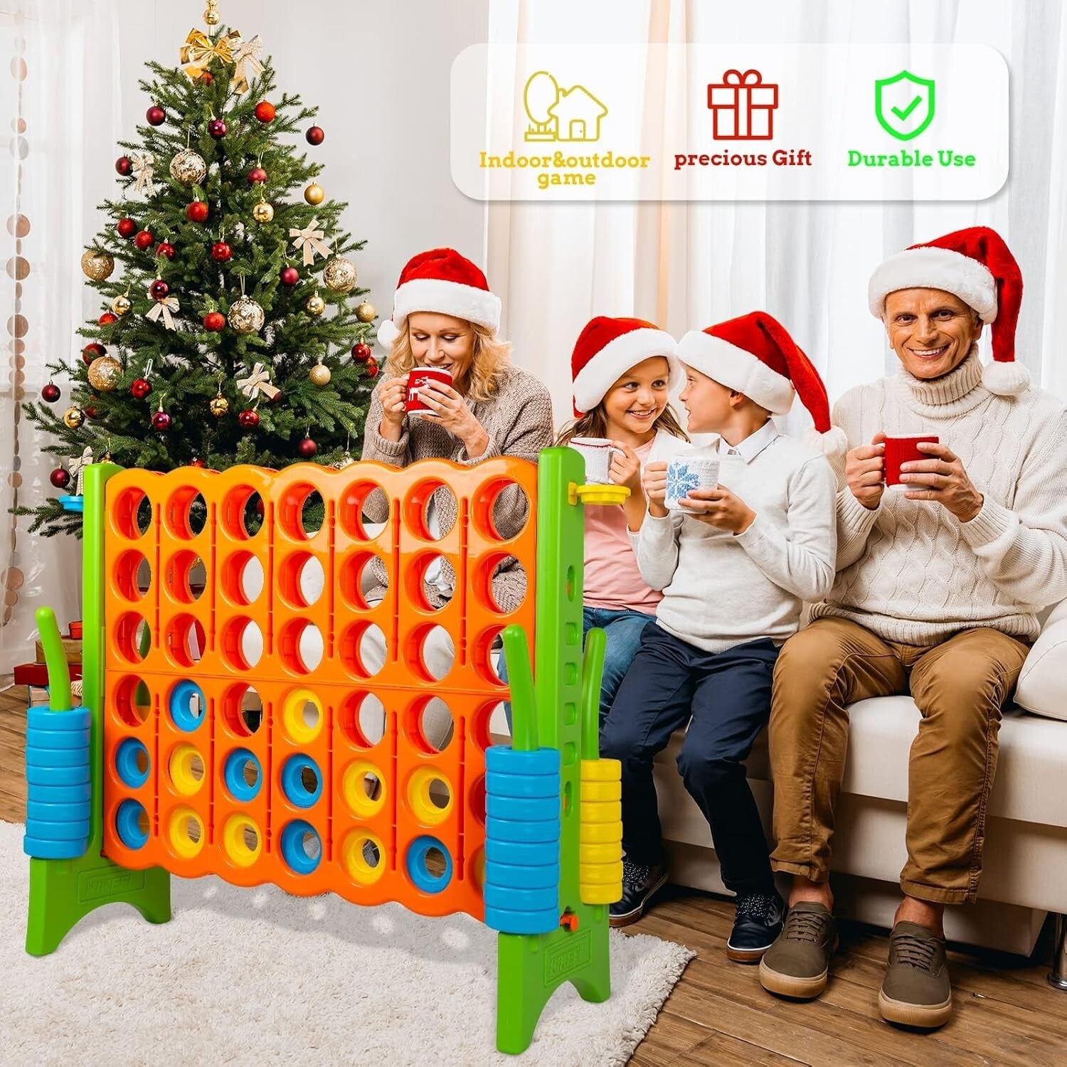 48" Jumbo 4-in-a-Row Game Set with 44 Rings & Drink Holder - Family Fun!