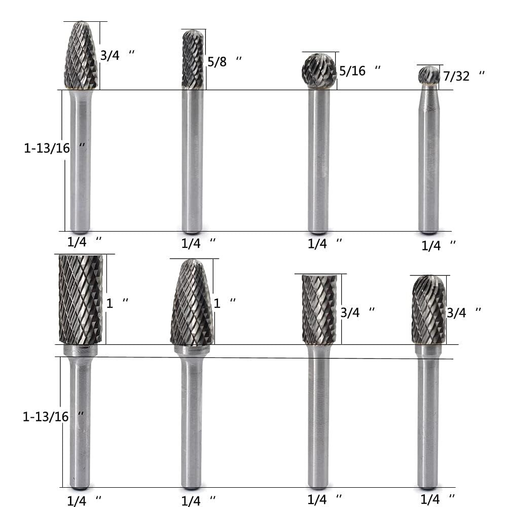 High-Quality Carbide Burrs Set - 8 Double Cut Tools for Woodworking & Metalwork