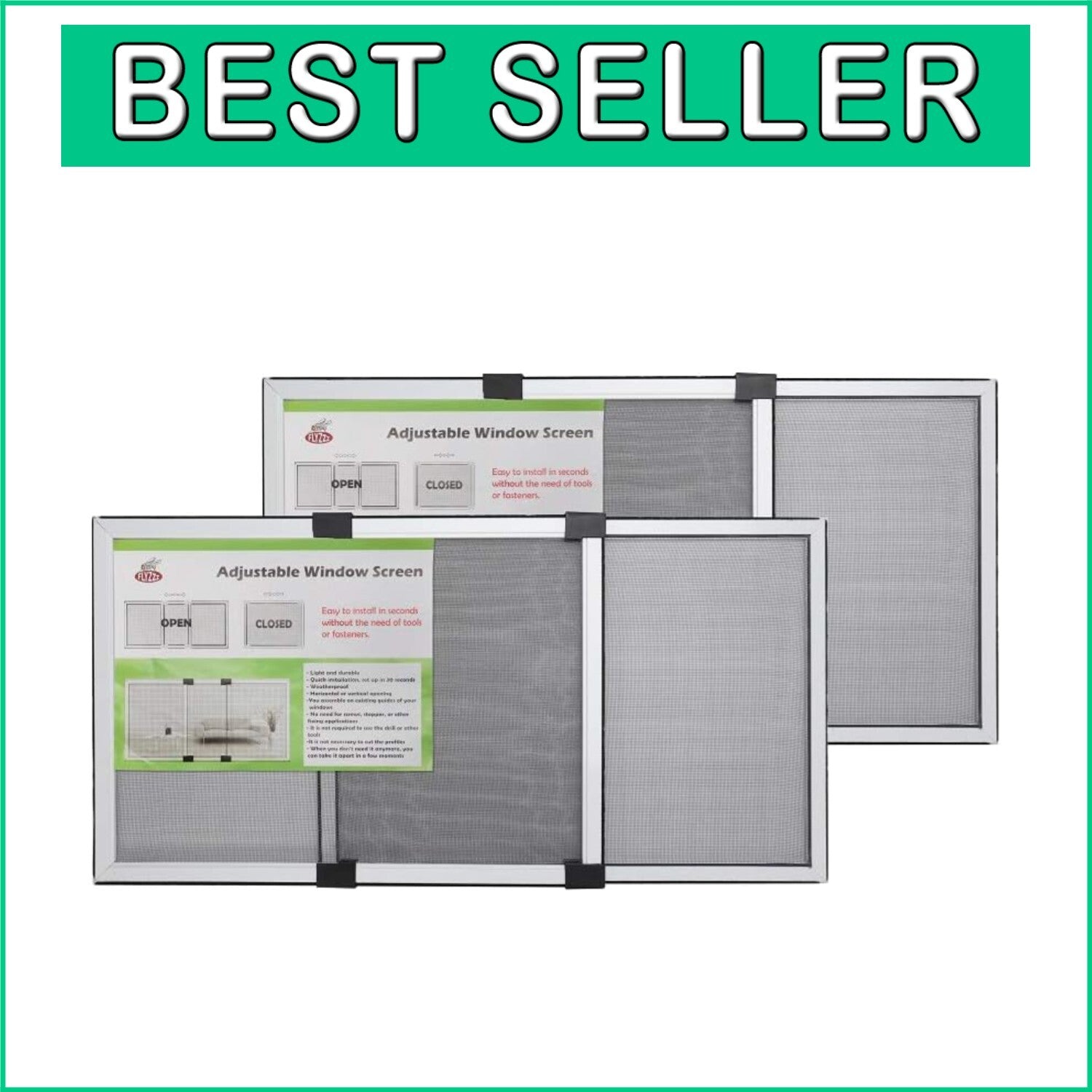 Durable 2-Pack Expandable Window Screens 15.74''H x 21-40''W - Tool-Free Install
