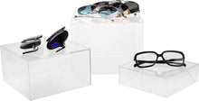 Load image into Gallery viewer, Set of 3 Crystal Clear Acrylic Cube Display Risers – Elegant Storage Solution