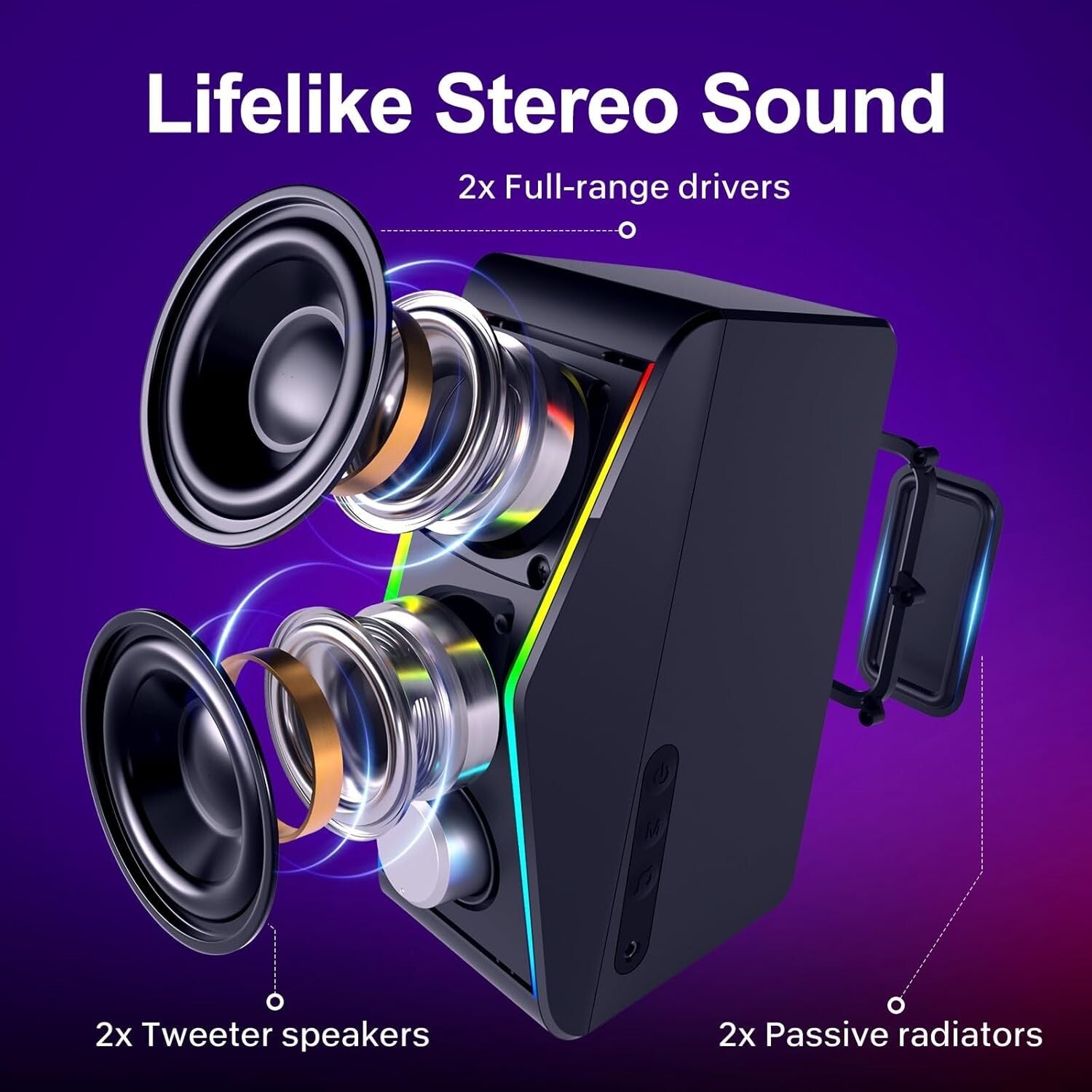 Compact Bluetooth Stereo Speakers with 14W Power and Dynamic Bass for Gaming