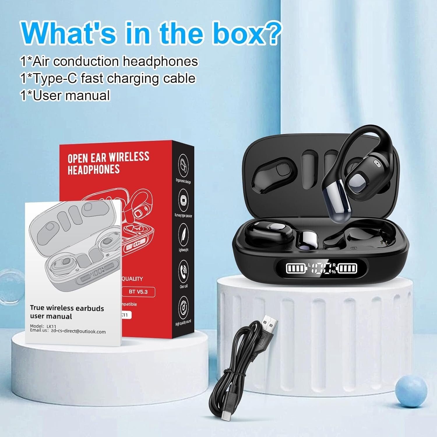 Active Lifestyle Open Ear Earbuds - Bluetooth 5.3 with 10M Range & Fast Charge