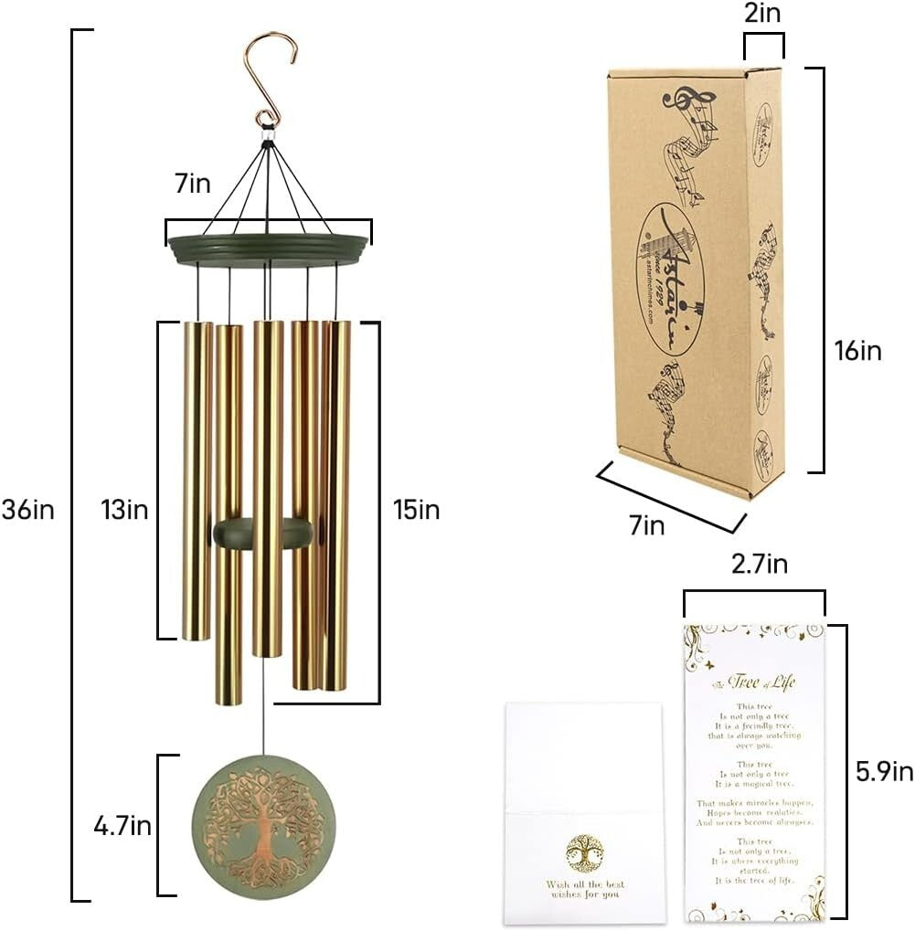 Personalized 36-Inch Outdoor Wind Chimes with Adjustable Sound & Tree Design