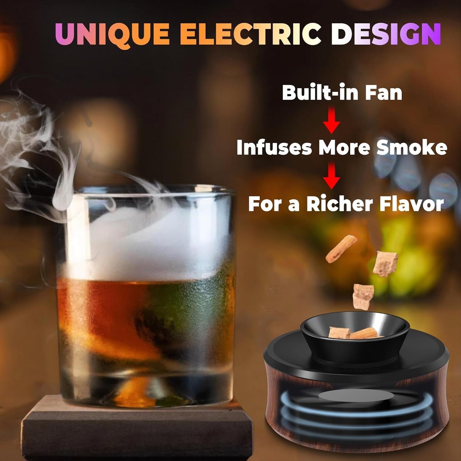 Premium Whiskeys Smoker Kit with Salt Rimmer in Elegant Wooden Box – Ideal Gift