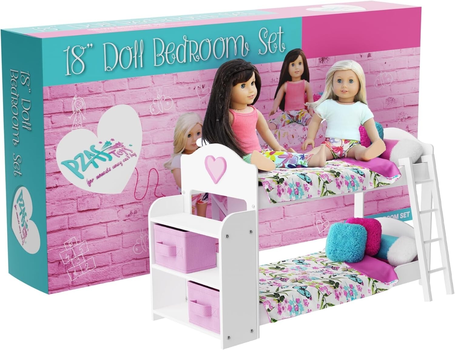 Deluxe 23-Piece Doll Bunk Bed Set for 18-Inch Dolls – Linens & Pajamas Included