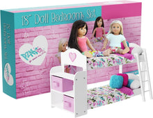 Load image into Gallery viewer, Deluxe 23-Piece Doll Bunk Bed Set for 18-Inch Dolls – Linens &amp; Pajamas Included