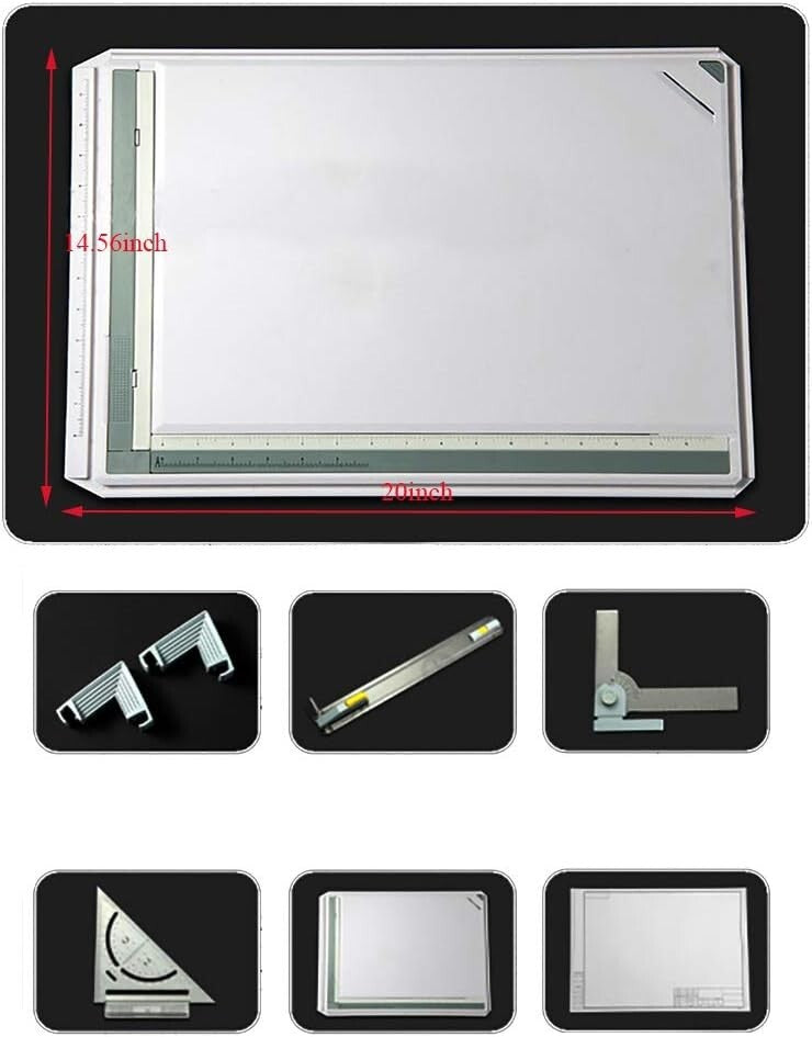 A3 Drafting Table with Inch Scale Ruler & Protractor - Lightweight Drawing Board