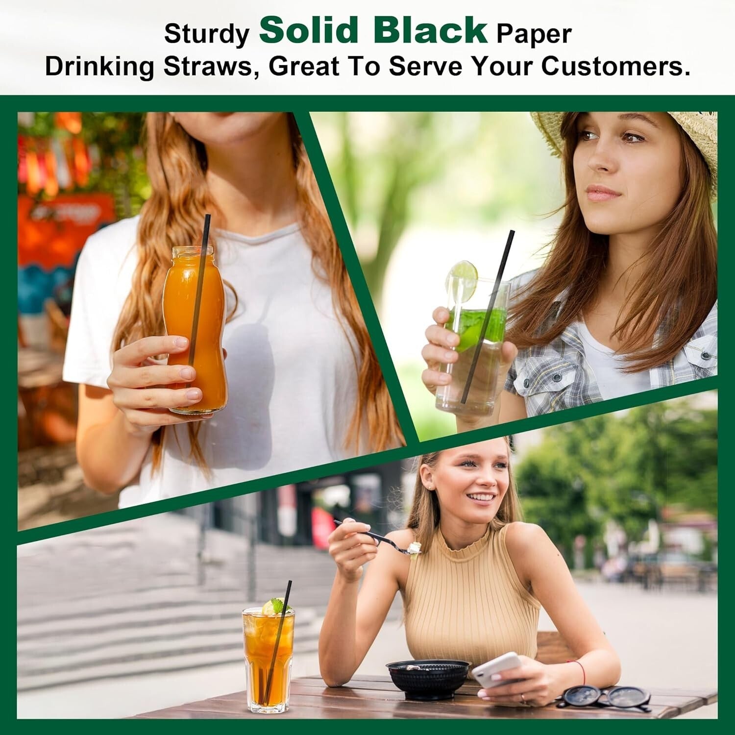 Classic Solid Black 7.75 Inch Drinking Straws - Biodegradable Bulk Case of 4000